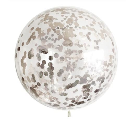 3 foot Clear Balloon With Confetti -SILVER